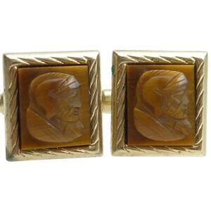 Vintage Tiger Eye Cameo Cufflinks Gemini Birthstone Gift Leo